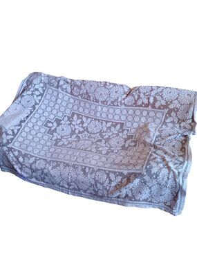 Vintage Beige Floral Lace Tablecloth Intricate Pattern & Border Design 60x80"